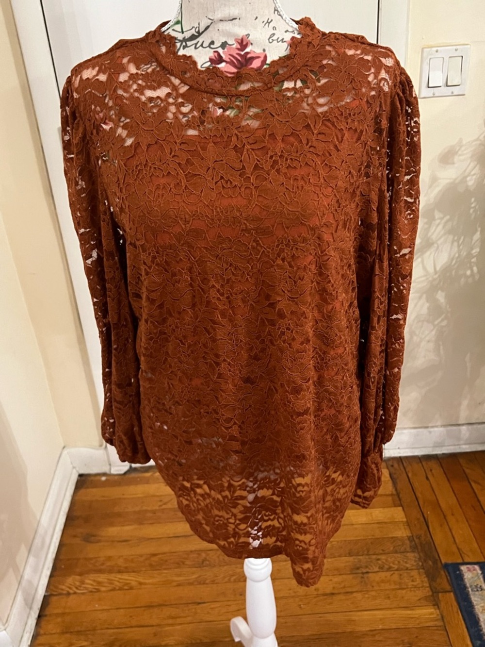 Xhilaration Rust Lace Overlay Long Sleeve Top